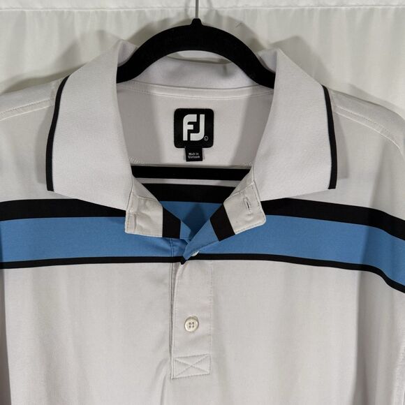 FootJoy Polo Men's Large White Blue Striped Short Sleeve Collared Stains - Picture 3 of 13
